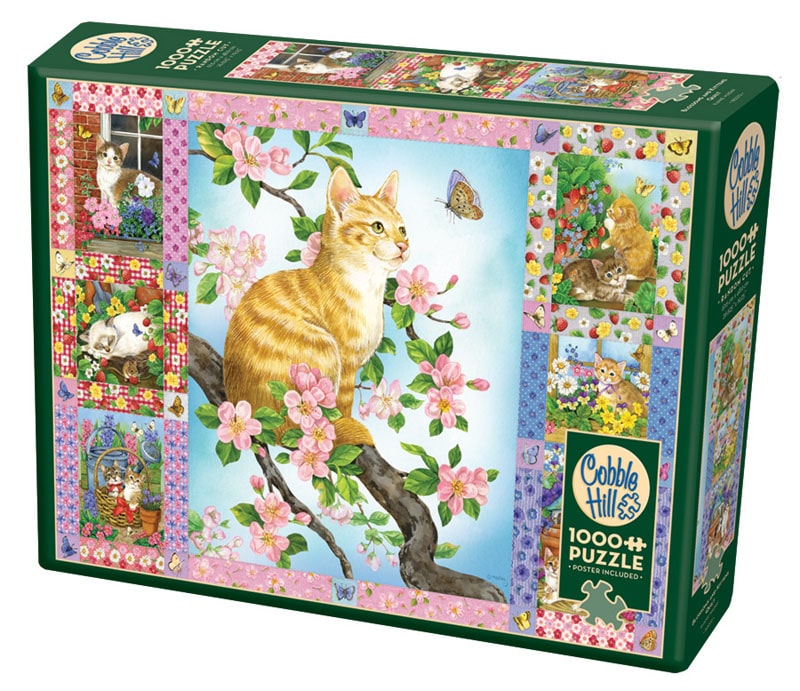 1000pc Blossoms and Kittens Quilt image 0